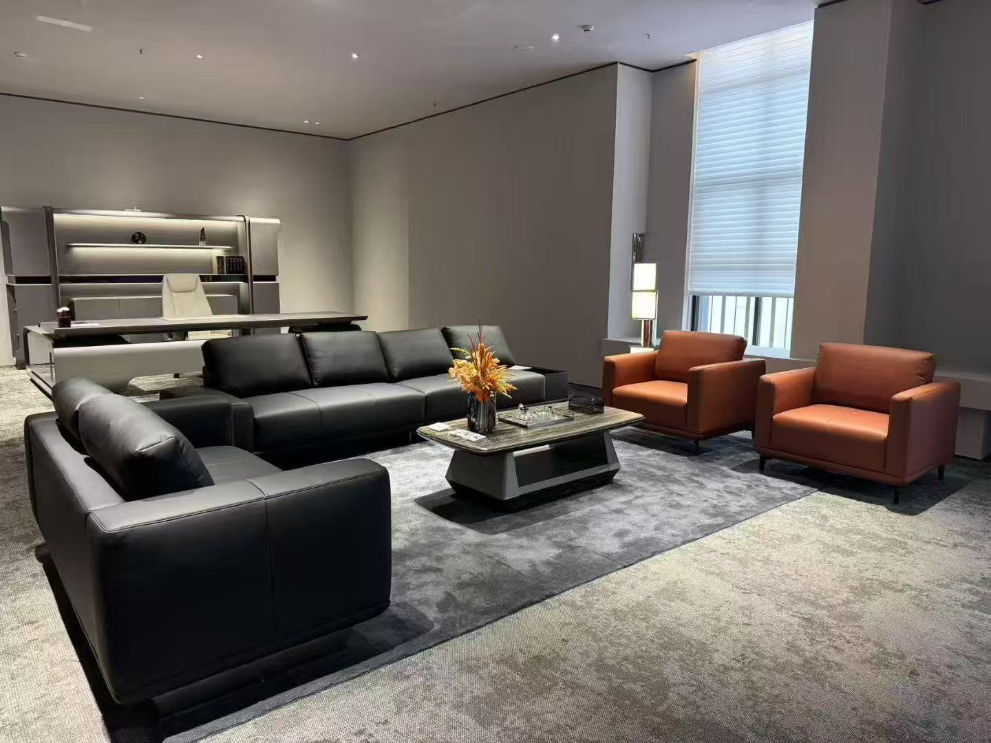 Genuine Leather black Office sofa Set